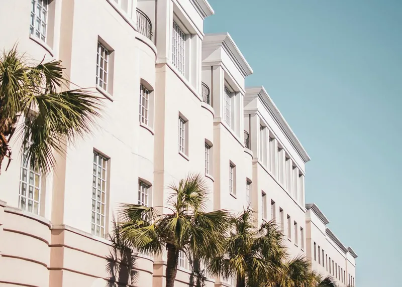 Hotel façade with palm trees in Mallorca