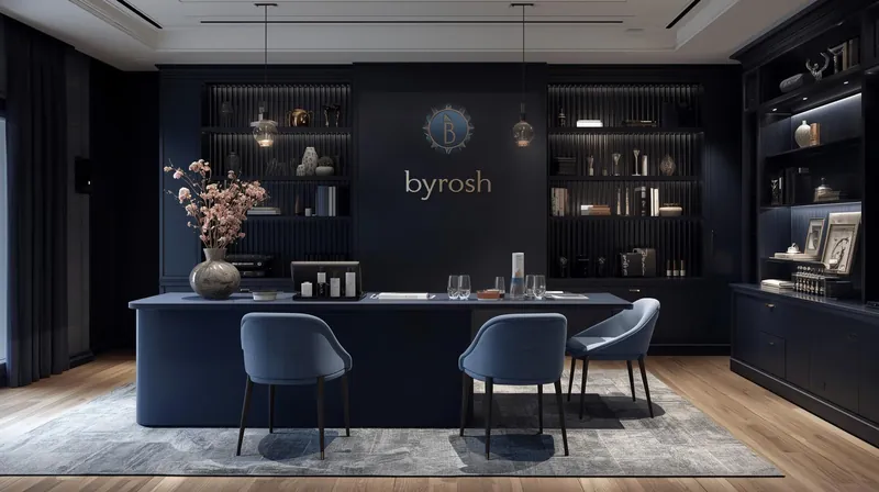 Espacio de marca BYROSH en tonos azul marino