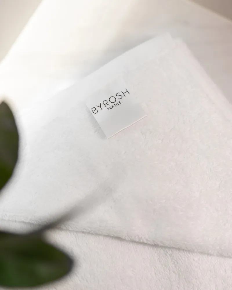 Close-up of a BYROSH towel label