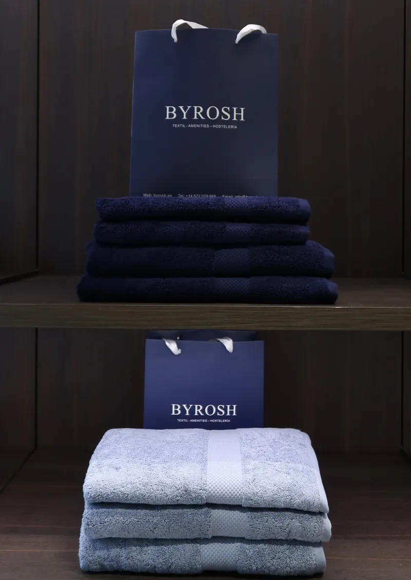BYROSH navy and light blue towels with branded bags